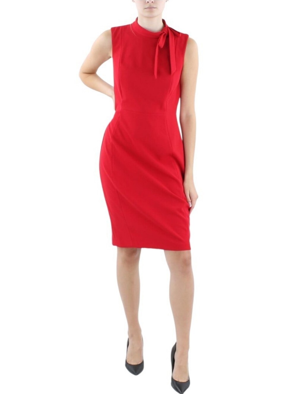 Calvin Klein Red Tie-Neck Sleeveless Sheath Dress